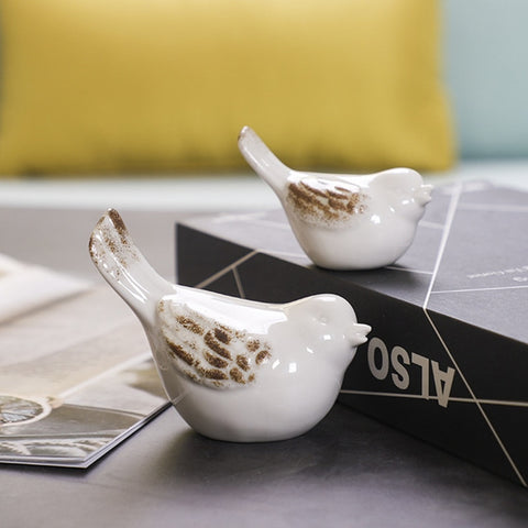 Home White Glazed Small Ceramic Bird